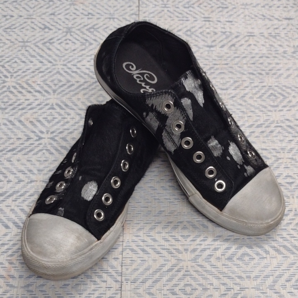 Naughty Monkey Dye Pony Hair Black and Silver Women's Sneakers